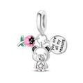 Silberner Anhänger mit rosa Tulpe, Bär und Gravur You are all my reasons für Armbänder - Rosa Bärenanhänger (PAC1859)