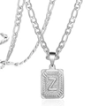 Collier à pendentif carré avec lettre Z en argent poli sur une chaîne Figaro - Lettre Z / Acier
