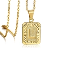 18K gold plated rectangle pendant necklace featuring embossed letter L on sunburst background - Letter L / Gold
