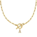 Collar de cadena de clip dorada con colgante de letra A en circonita y cierre de T - Dorado - A