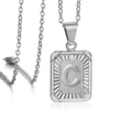 18K gold plated rectangular pendant necklace featuring embossed letter C on textured surface - Initial C / Steel