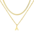 Collier double rang en acier inoxydable doré avec initiale A, maille serpent et perles - Lettre A / Or