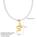 Collar de serpiente dorada de acero inoxidable con perlas de 4mm y medidas detalladas - Colgante de serpiente