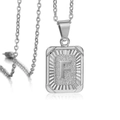 Square silver alphabet F pendant necklace with textured finish and 18K silver plating - Letter F / Steel