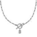 Collar de cadena de clip plateado con colgante de letra B en circonia y cierre OT - Plateado - B