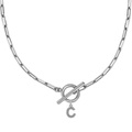 Collar de clip plateado con un colgante de letra C en circonita y cierre de palanca - Plateado - C