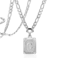 Zilveren vierkante alfabetketting met Figaro-ketting en gegraveerde hanger letter C - Letter C / Staalkleur