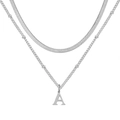Zilveren gelaagde ketting met platte slangenketting, satellietketting en letter A-hanger - Letter A / Zilver