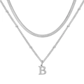 Dubbellaagse zilveren ketting met visgraatketting en hanger met letter B voor dames - Letter B / Zilver