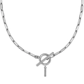 Collar de cadena de clip plateado con cierre de barra y colgante vertical de circón - Plateado - I