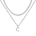 Zilveren gelaagde ketting met visgraatketting en letter C hanger voor dames - Letter C / Zilver