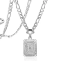 Collier pendentif carré argenté avec lettre H et chaîne Figaro en acier inoxydable - Lettre H / Acier