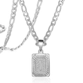 Collier argenté avec pendentif lettre I rectangulaire sur une chaîne Figaro - Lettre E / Acier