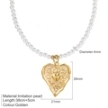 Collar con colgante de corazón dorado con perlas de imitación de 4mm y textura - Colgante Corazón de Sol