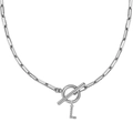Collar de cadena de clip plateado con colgante de letra L en circón y cierre de palanca - Plateado - L