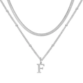 Collier double rang argenté avec chaîne serpent et pendentif lettre F pour femme - Lettre F / Argent