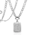 Collier avec pendentif carré lettre K et chaîne Figaro classique en acier inoxydable argenté - Lettre K / Acier