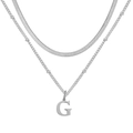 Collier argenté double rang avec chaîne serpent, chaîne à billes et pendentif G - Lettre G / Argent