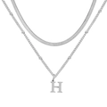Collier double couche argenté minimaliste avec pendentif lettre H et chaîne perle - Lettre H / Argent