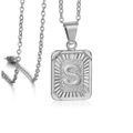 Elegant 18K gold-plated rectangle pendant necklace featuring embossed letter S - Letter S / Steel