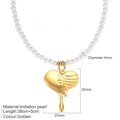 Collar de perlas con colgante de corazón fluido dorado y longitud ajustable de 38+5cm - Colgante de Corazón Líquido