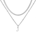 Collier double rang argenté avec chaîne en maille serpent et pendentif lettre J - Lettre J / Argent