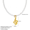 Colgante de serpiente dorada en collar de perlas de 4mm con cadena de 38cm y extensión - Colgante Serpiente Estilo B