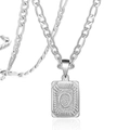 Collier pendentif carré argenté avec lettre O en relief et chaîne Figaro en acier - Lettre O / Acier