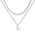Collier double couche en argent avec chaîne serpent et pendentif lettre K majuscule - Lettre K / Argent