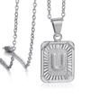 Silver 18K plated square letter U pendant necklace with sunburst texture detail - Letter U / Steel