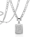 Collier argenté avec pendentif carré lettre P et chaîne Figaro classique - Lettre P / Acier