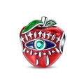 S925 zilveren appel charm met rood emaille, evil eye ontwerp en groene zirkoon steen - Hof van Eden Appel Kraal (PAC1503)
