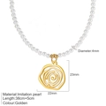 Collar con colgante de rosa dorada con perlas artificiales de 4mm y cadena ajustable - Colgante Círculo Rosa