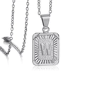 Letter W engraved rectangle pendant on silver stainless steel chain necklace - Letter W / Steel