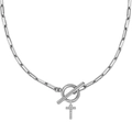 Collar de eslabones tipo clip plateado con colgante de letra T y cierre de barra T - Plateado - T