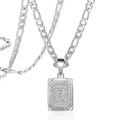 Collier avec pendentif carré argenté gravé de la lettre R et chaîne Figaro - Lettre R / Acier