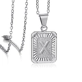 Silver 18K gold letter X square pendant necklace with frosted finish and O-chain for women - Letter X / Steel
