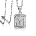 Silver square pendant necklace featuring embossed letter Y on a hammered metal surface - Letter Y / Steel