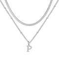 Collier double couche argenté avec chaîne serpent et pendentif lettre P poli - Lettre P / Argent