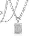 Collier pendentif carré argenté avec chaîne Figaro et lettre T gravée en métal poli - Lettre T / Acier