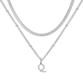 Collier double couche argenté avec chaîne serpent et pendentif lettre Q à perles rondes - Lettre Q / Argent