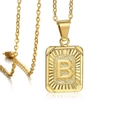 18K gold plated rectangular pendant necklace featuring embossed letter B on O-chain - Letter B / Gold