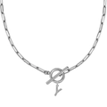 Collar de cadena tipo clip plateado con colgante letra Y de circonita y cierre T - Plateado - Y
