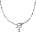 Collar de cadena de clip plateado con colgante de letra Z en circón y cierre OT - Plateado - Z