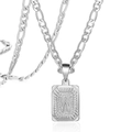 Collier en acier titane argenté 18K avec pendentif lettre W carré et chaîne Figaro élégante - Lettre W / Acier