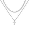 Collier double couche en argent poli avec un pendentif chic en forme de lettre 'T' - Lettre T / Argent