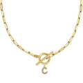 Collar de clip dorado con colgante de inicial C y detalles de circón brillante - Dorado - C