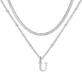 Collier à deux rangs en acier inoxydable argenté avec pendentif lettre U élégant - Lettre U / Argent
