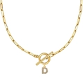 Collar de cadena de clip dorado con un brillante colgante de la letra D con circonitas - Dorado - D
