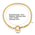 18K gold plated stainless steel snake chain bracelet with stylish round spring clasp - Gold - Blade Chain